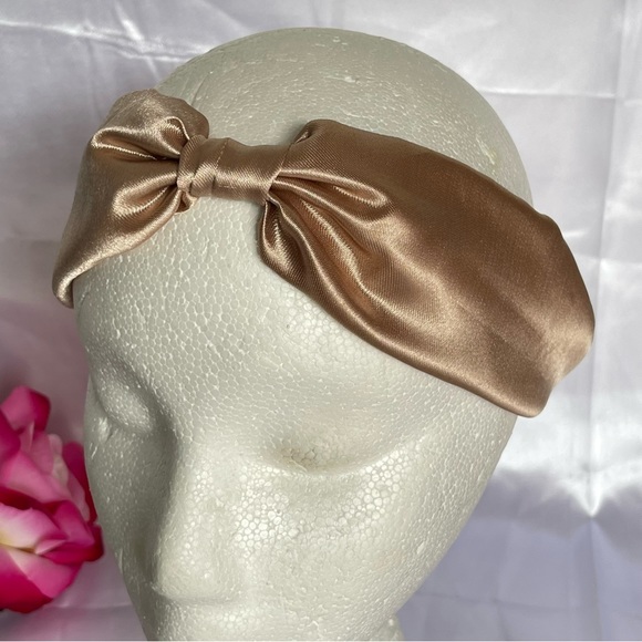 Tan Satin Headband wrap scrunched For Women Pleated design - Picture 12 of 13